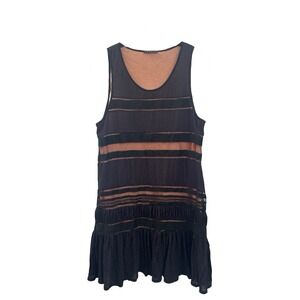 Theory Frencilla Rhapsody Black Orange Sheer Stripe Drop Waist Tank‎ Dress XS/S